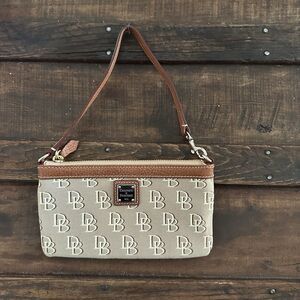 DOONEY & BOURKE Tan Brown Canvas Logo Wristlet Bag